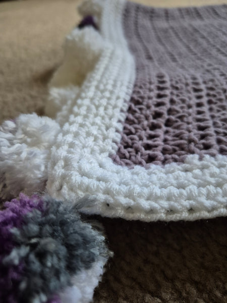 "Lilac Pom Poms" Crochet Blanket