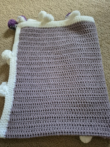 "Lilac Pom Poms" Crochet Blanket