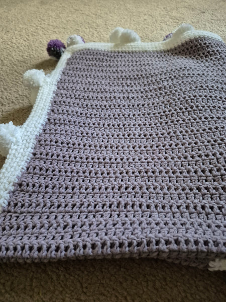 "Lilac Pom Poms" Crochet Blanket