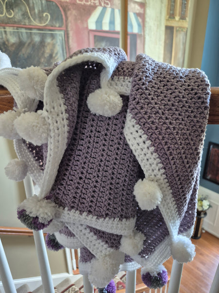 "Lilac Pom Poms" Crochet Blanket
