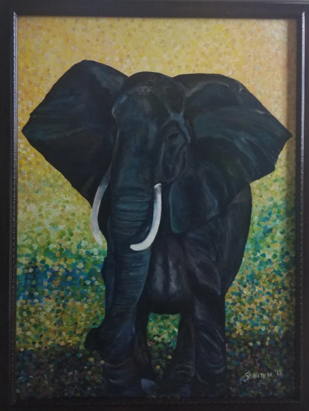 30"x 40" Framed Acrylic Painting "Basil the Elephant"